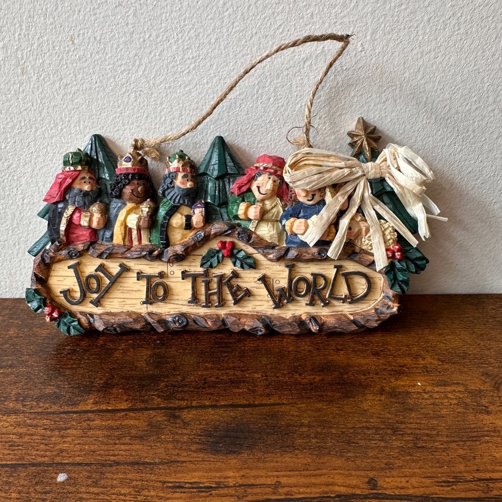 Vintage Kirkland's Nativity Wall Plaque Door Hanger Joy To The World Christmas